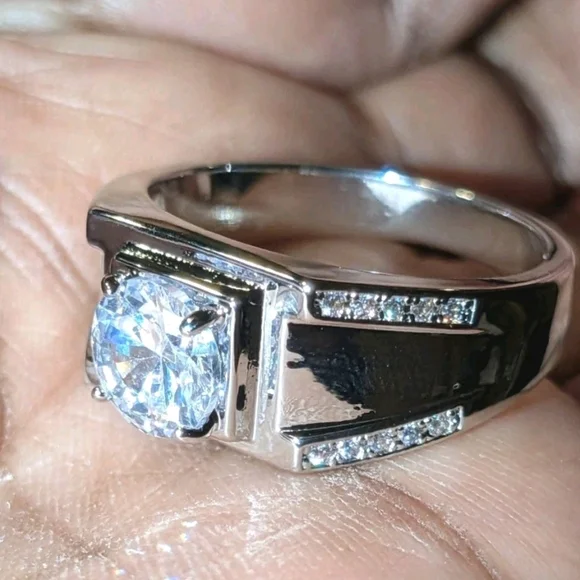 Men's Wedding Ring 14K White Gold Plated Round Cut Simulated Diamond Sz12